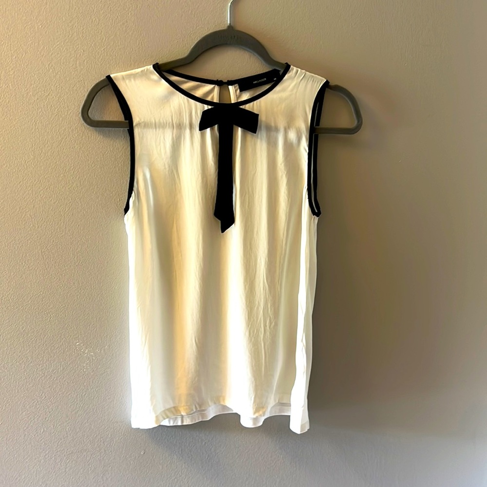 Hallhuber White Tank Blouse with black tie (size XS)